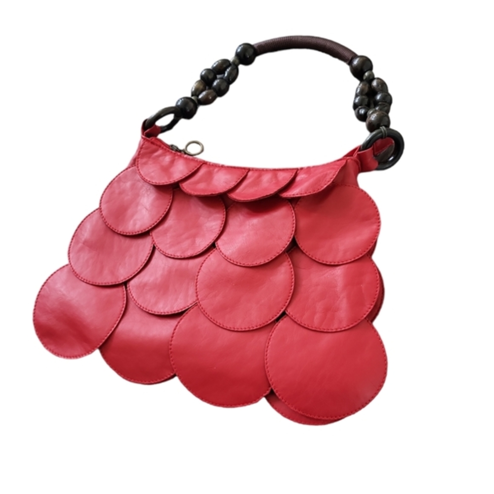 (#1192) EUC like new women's red Mod Purse with Fish Scale design UNIQUE